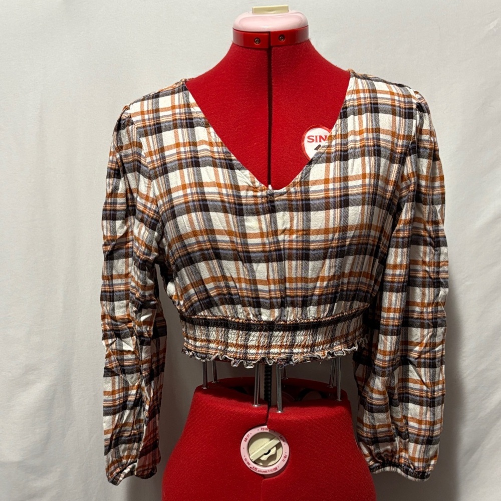 Plaid V-Neck Women's Top